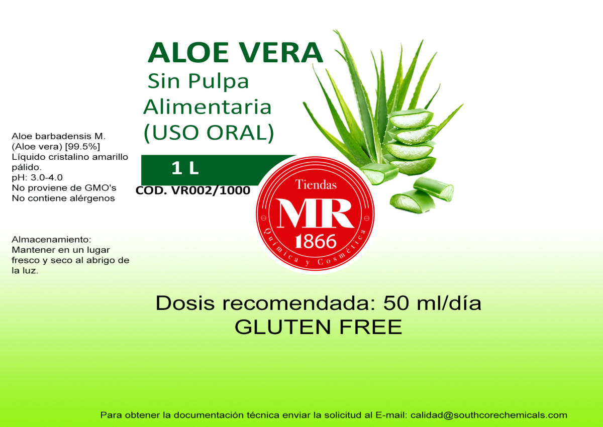 ALOE VERA PURO SIN PULPA ALIM.(USO ORAL) 1 L - Imagen 2
